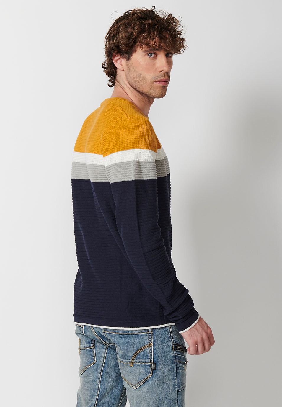 Pull homme tricot col rond rayé multicolore 4