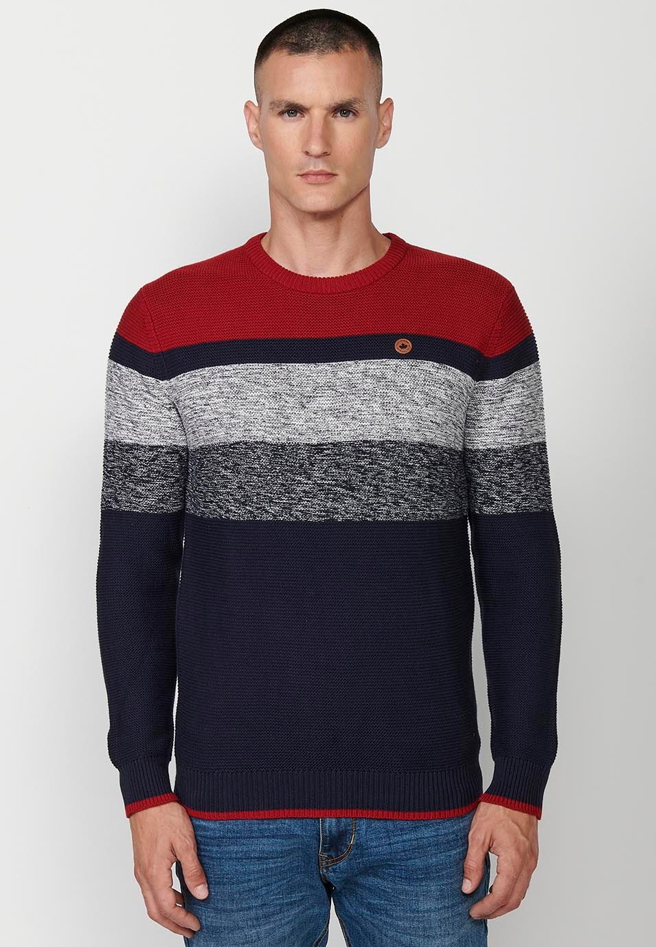 Pull tricot col rond rayé rouge pour homme