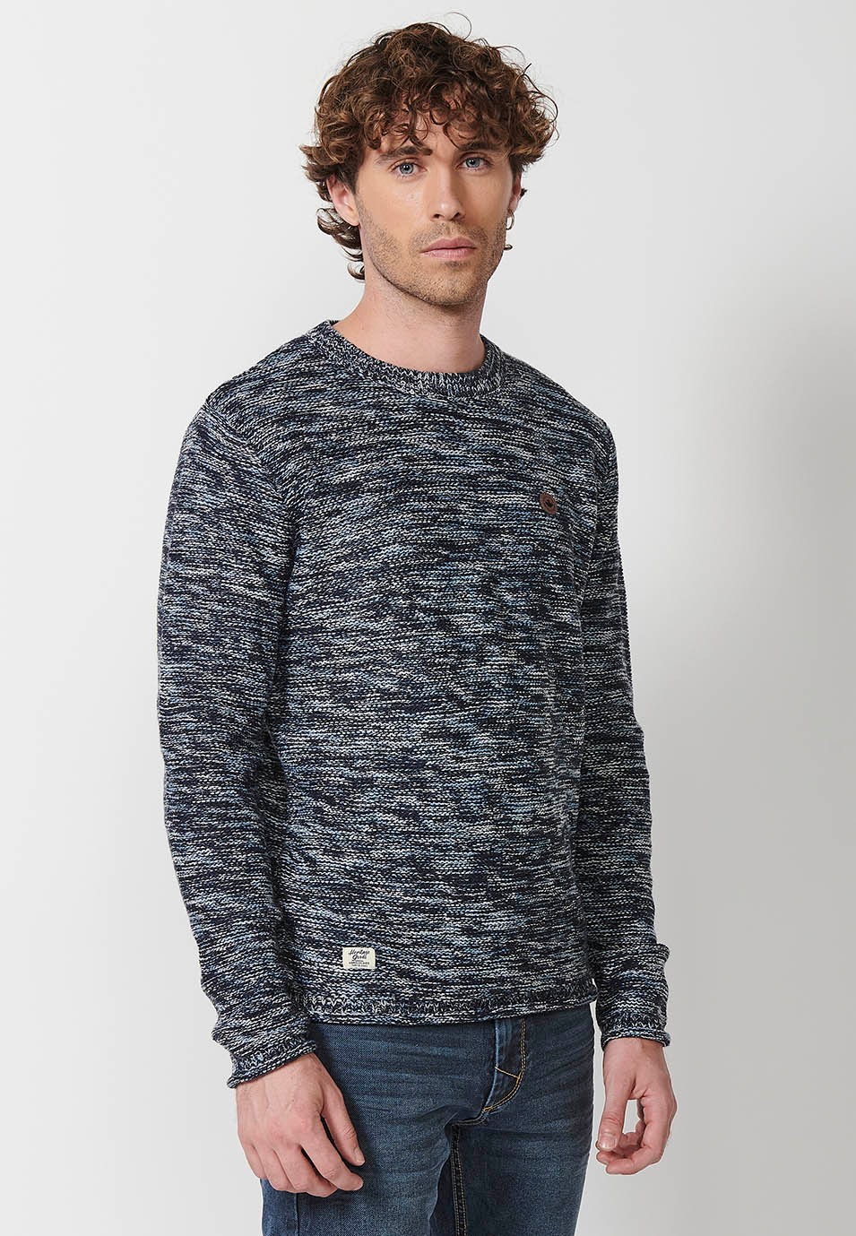 Pull col rond en tricot pour homme en bleu marine