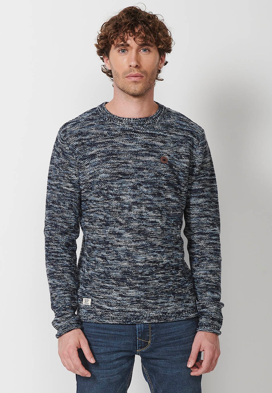 Pull col rond en tricot pour homme en bleu marine 2