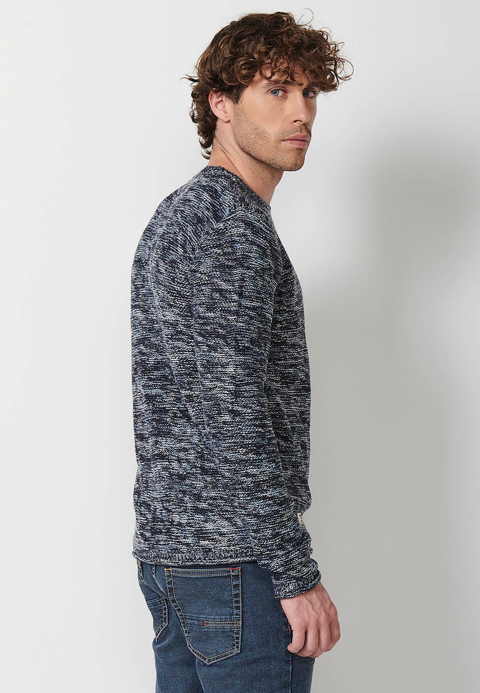 Jersey tricot con cuello redondo para hombre de color navy 3