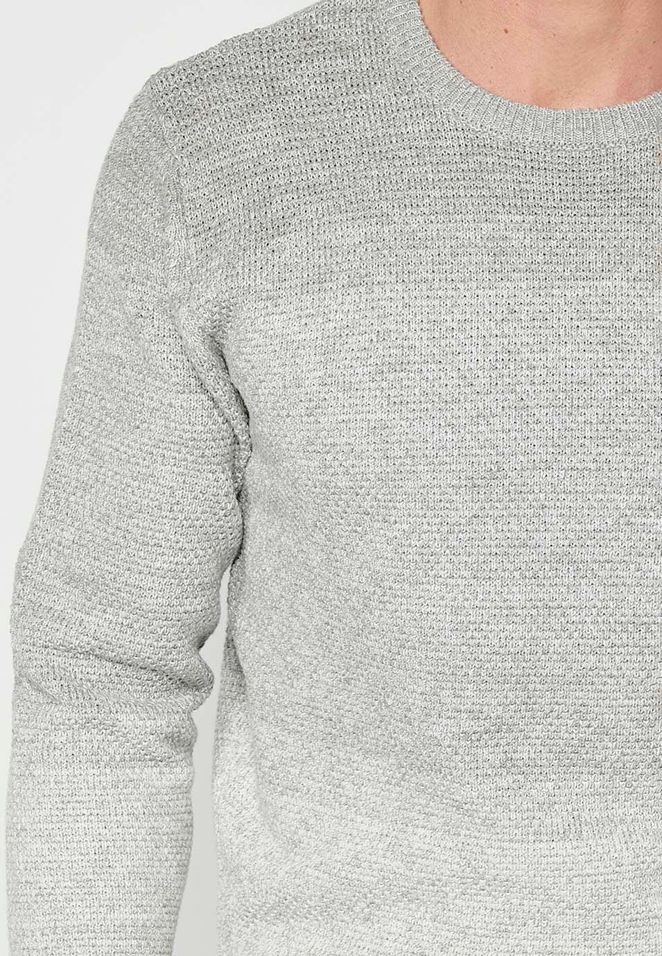 Pull à manches longues et col rond en tricot de coton écru pour homme