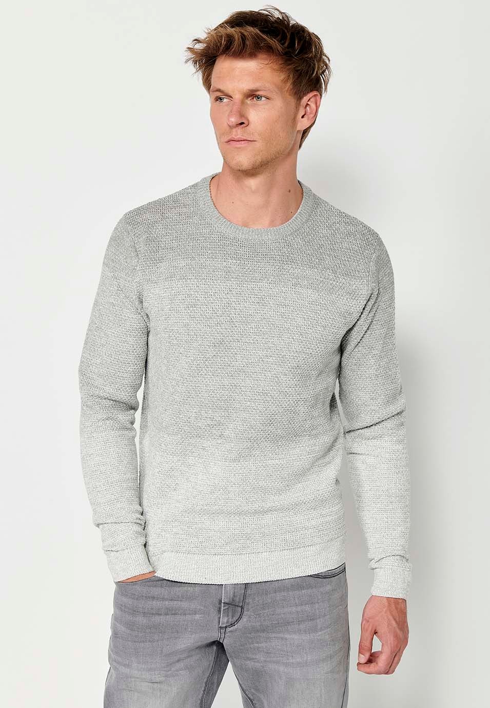 Pull à manches longues et col rond en tricot de coton écru pour homme