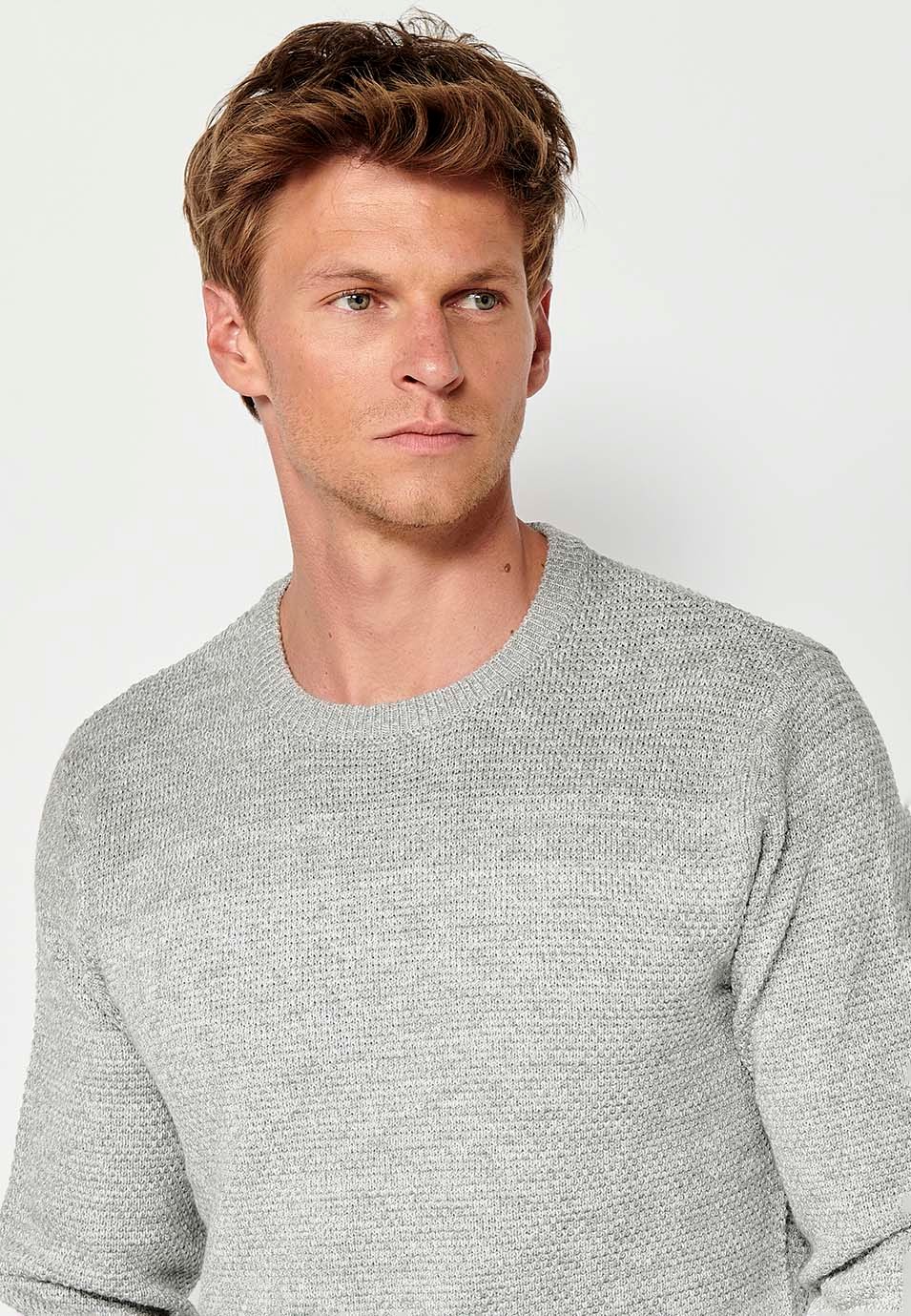 Pull à manches longues et col rond en tricot de coton écru pour homme