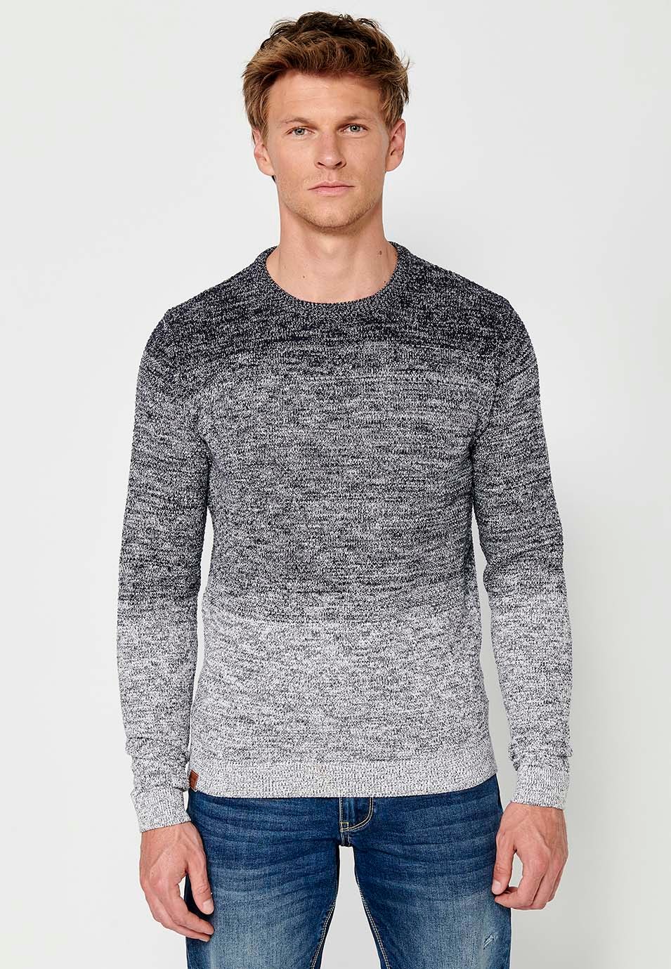 Pull à manches longues en tricot de coton et col rond en bleu marine pour homme