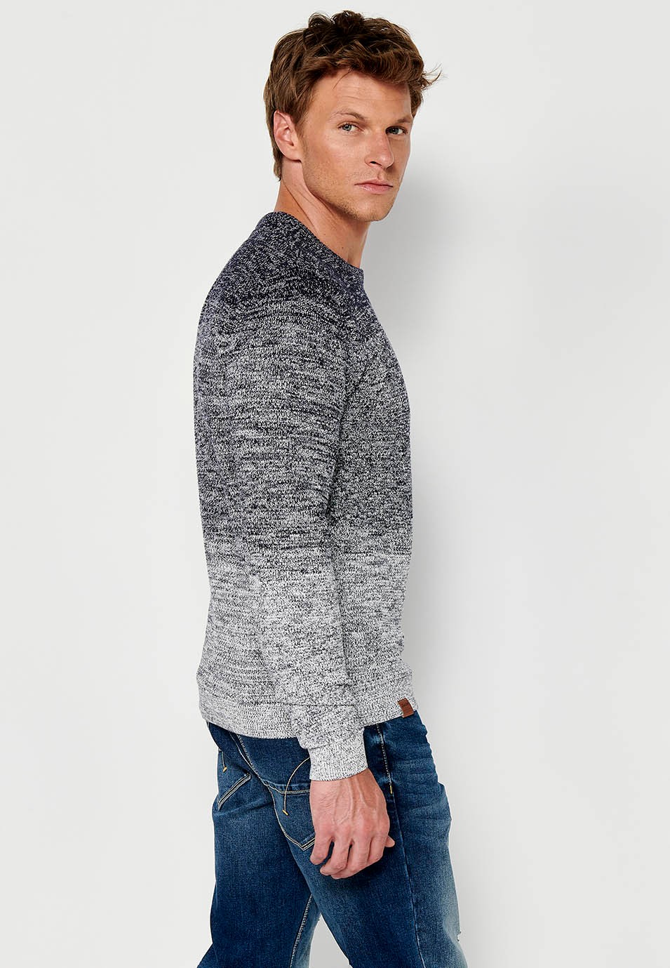 Pull à manches longues en tricot de coton et col rond en bleu marine pour homme