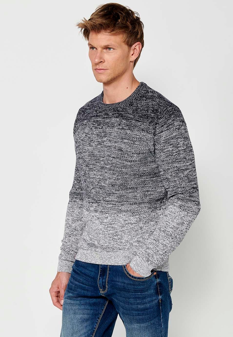 Pull à manches longues en tricot de coton et col rond en bleu marine pour homme