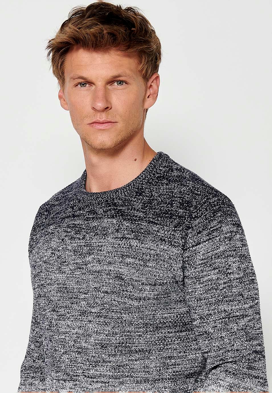 Pull à manches longues en tricot de coton et col rond en bleu marine pour homme