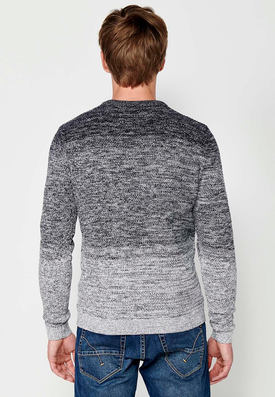 Pull à manches longues en tricot de coton et col rond en bleu marine pour homme