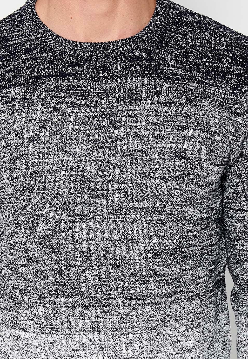 Pull à manches longues en tricot de coton et col rond en bleu marine pour homme