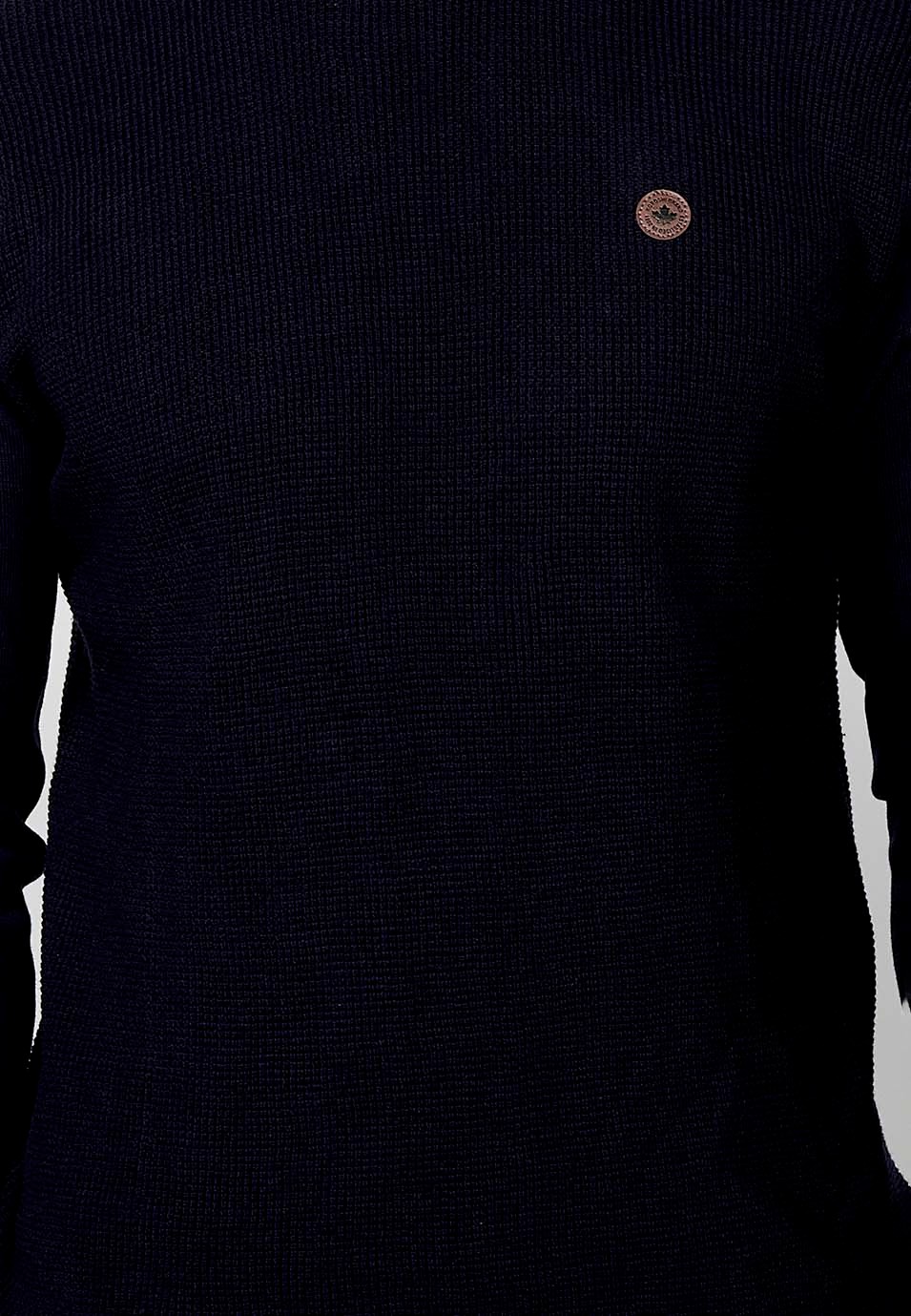 Pull en tricot texturé à col rond pour homme en bleu marine 5