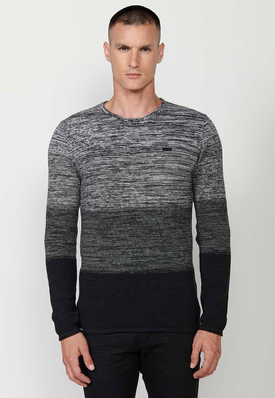 Pull en tricot col rond et dégradé de couleurs à larges rayures pour homme en noir 7