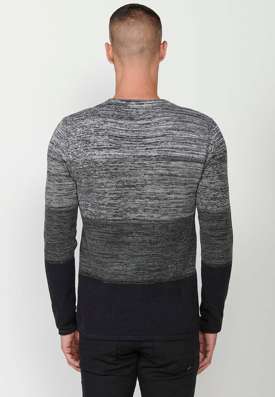 Pull en tricot col rond et dégradé de couleurs à larges rayures pour homme en noir 5