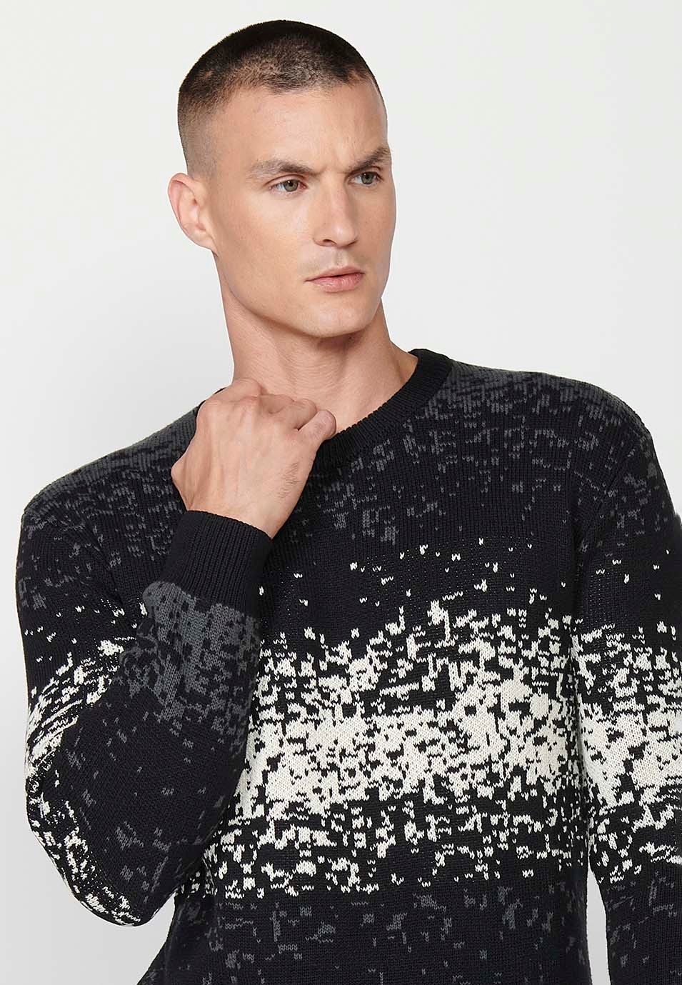 Jersey tricot de manga larga y acabado en rib con cuello redondo para hombre de color negro