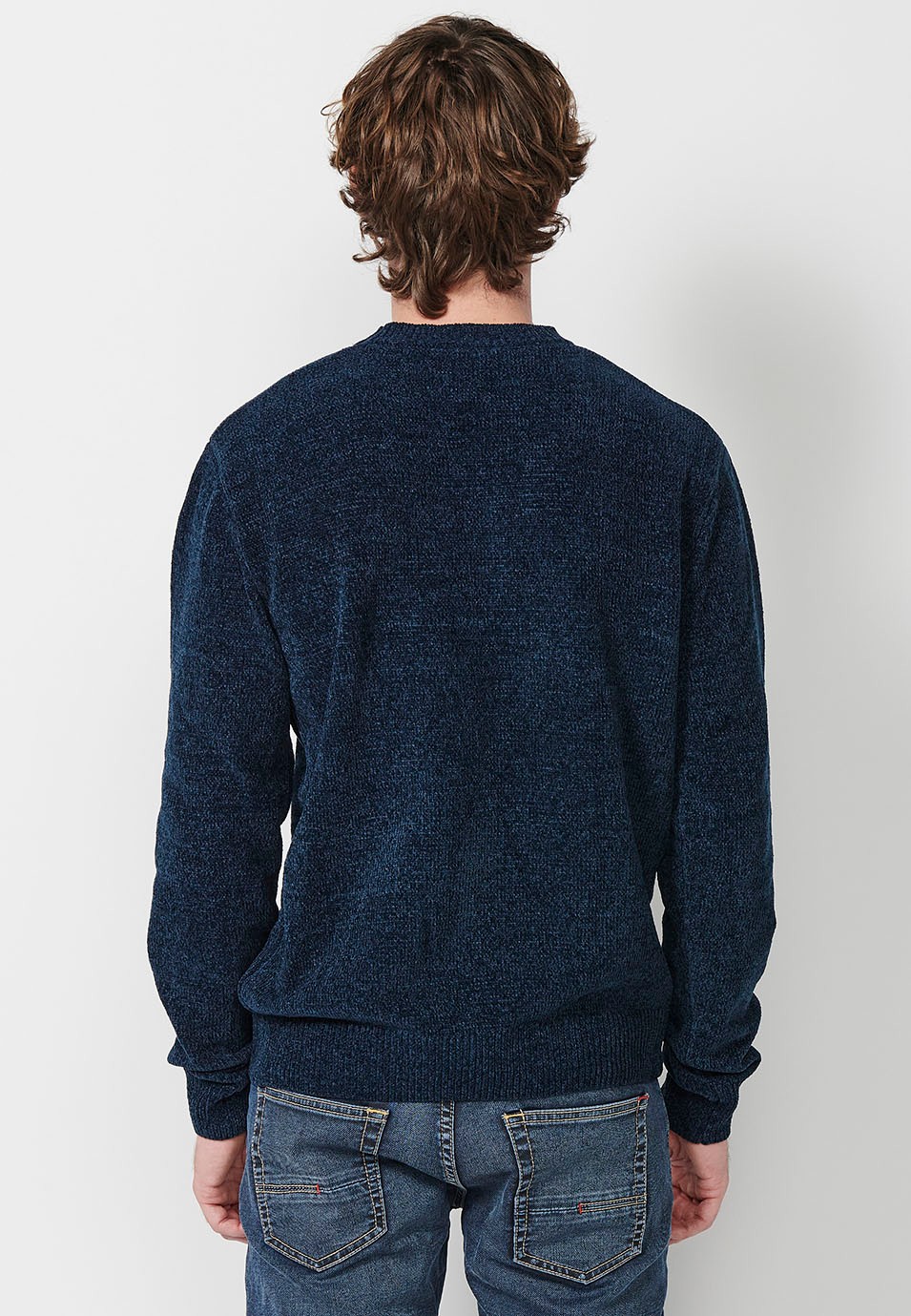 Jersey tricot de cuello redondo para hombre de color navy