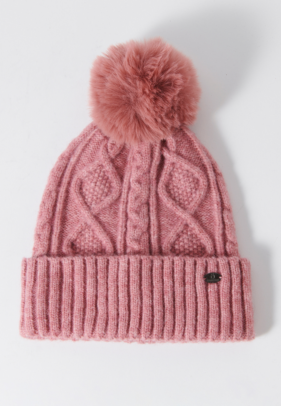 Gorro con borla para mujer de color rosa