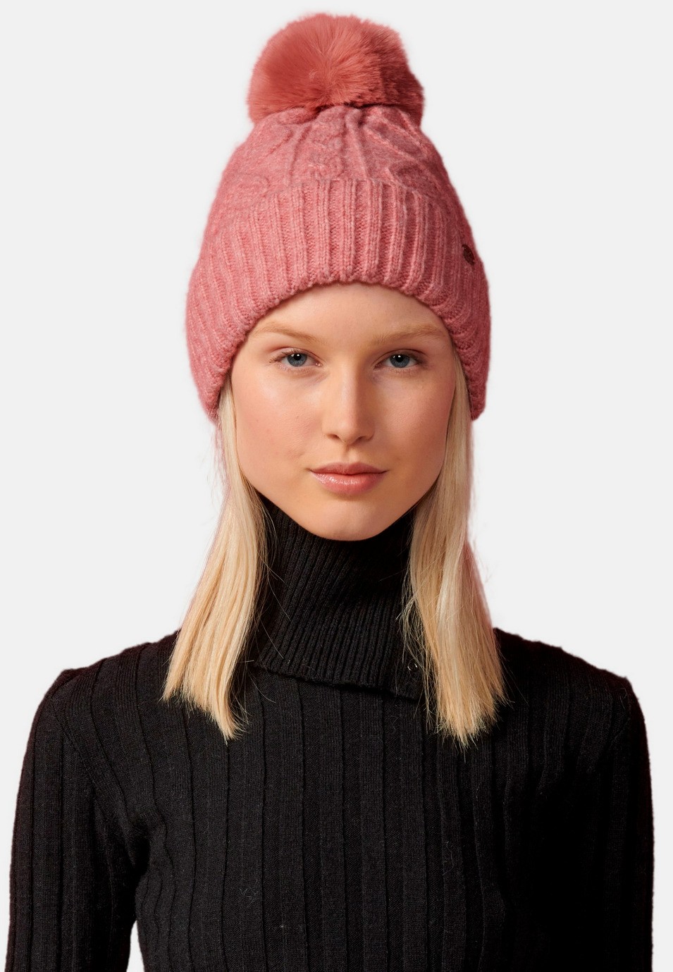 Bonnet femme rose avec pompon