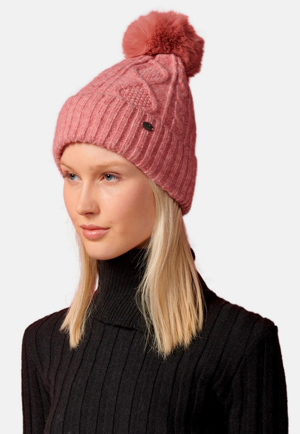 Gorro con borla para mujer de color rosa