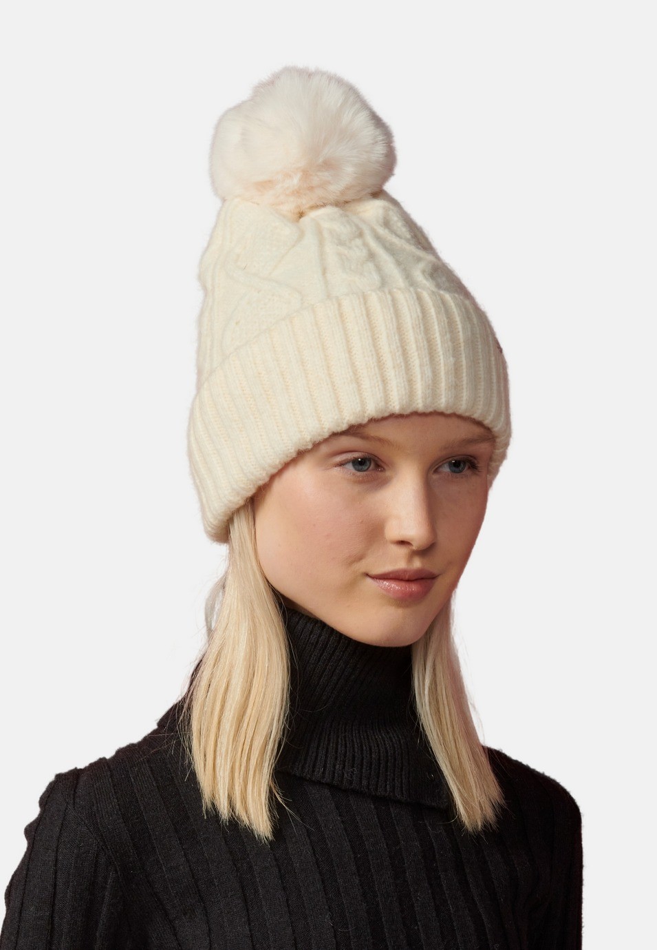 Bonnet femme écru à pompon 3