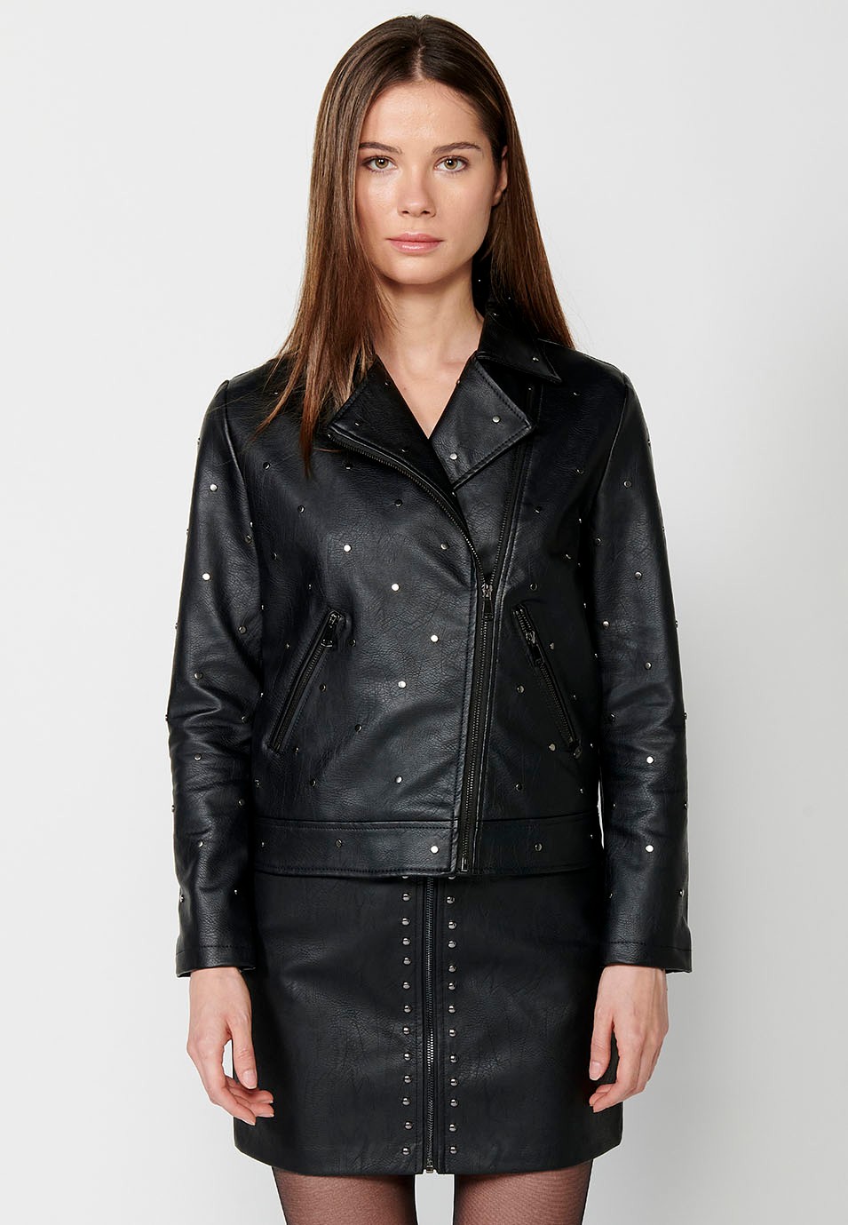 Black V-neck double-breasted jacket with lapels for women