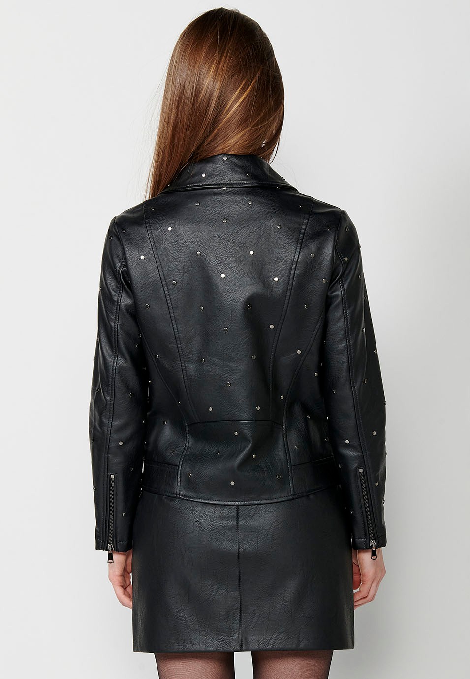 Black V-neck double-breasted jacket with lapels for women