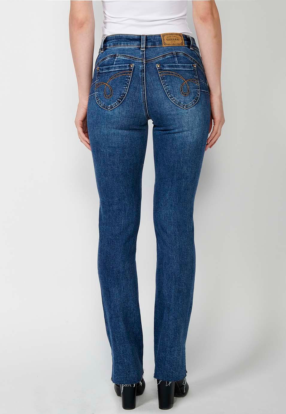 Pantalón largo Regular denim recto con Cierre delantero con cremallera y botón de Color Azul para Mujer