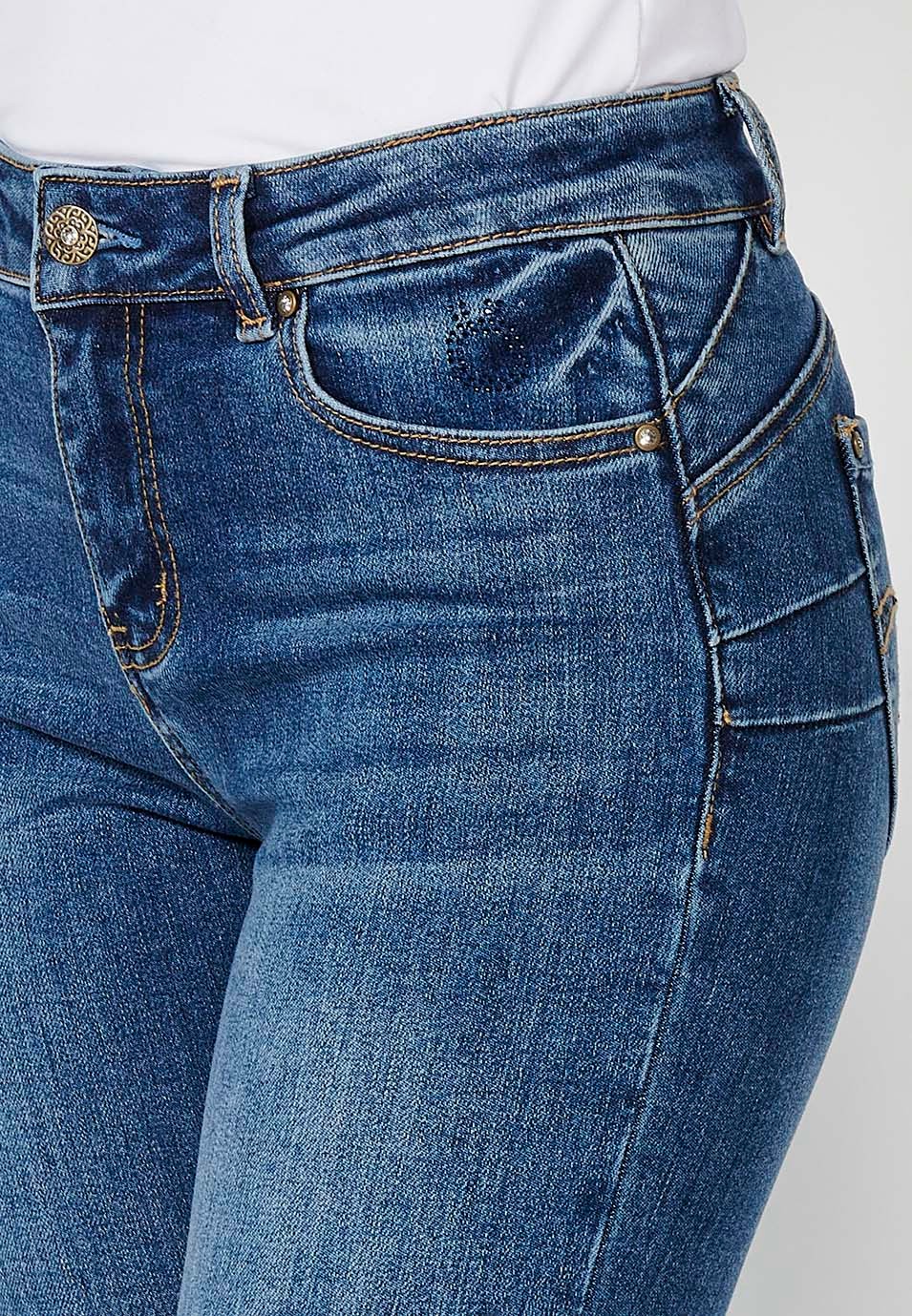 Pantalón largo Regular denim recto con Cierre delantero con cremallera y botón de Color Azul para Mujer