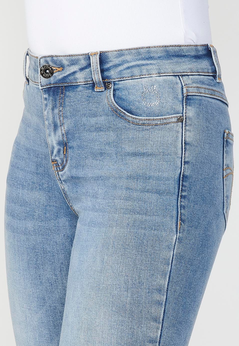 Lange Slim-Fit-Jeanshose für Damen mit Reißverschluss und Knopfverschluss vorne 7