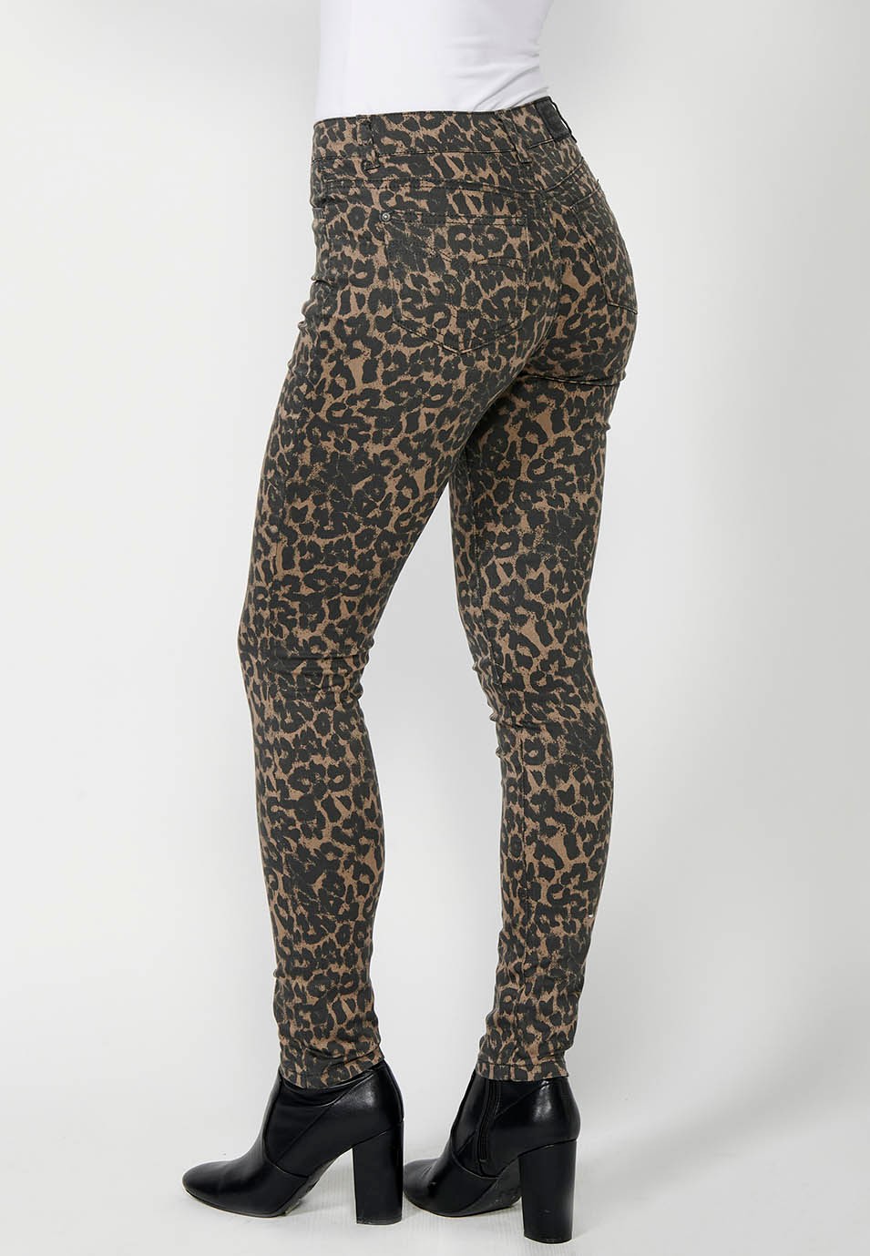 Lange Jeanshose mit Animal-Print, Reißverschluss vorne und Knopfverschluss für Damen