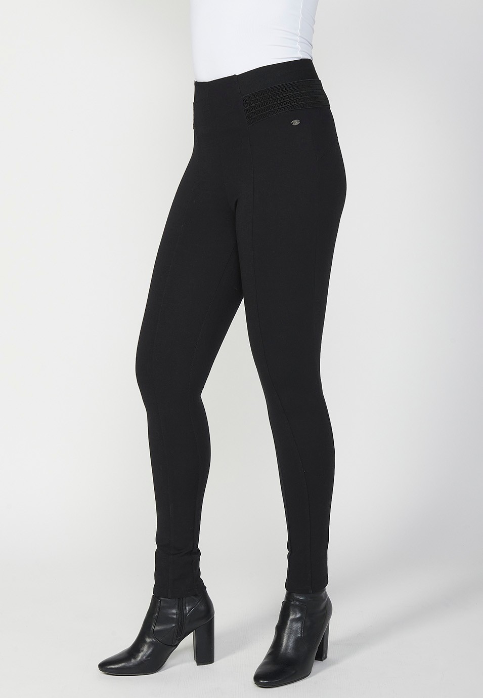 Pantalón leggings push up con tejido punto roma color negro y cintura goma ancha para Mujer