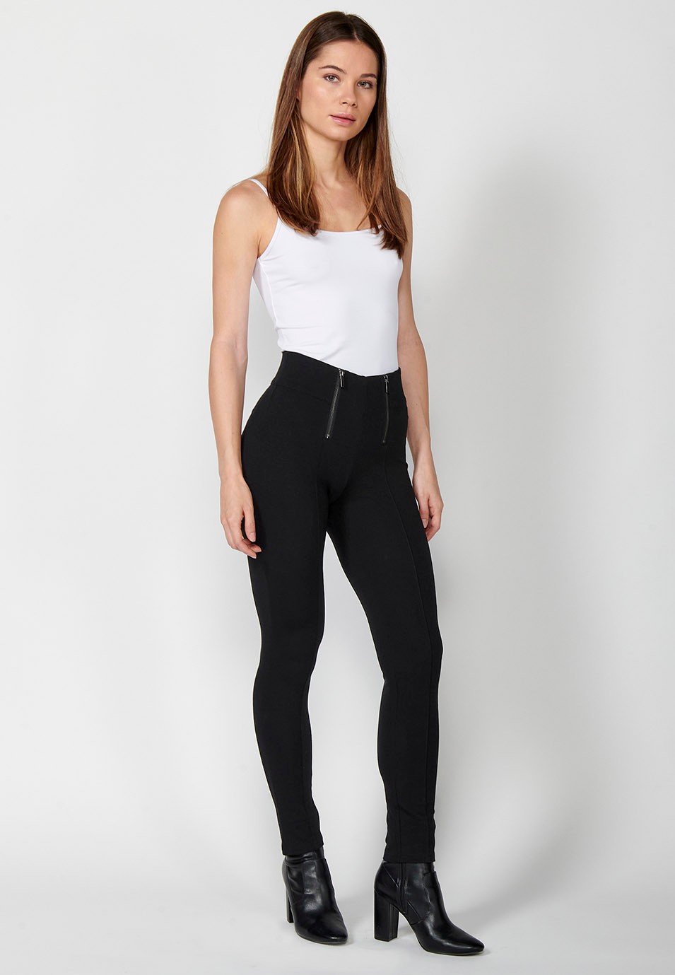 Pantalón leggins push up tejido punto roma color negro, con detalle de cremalleras delante color Negro para Mujer