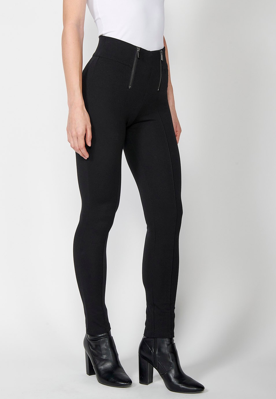 Pantalón leggins push up tejido punto roma color negro, con detalle de cremalleras delante color Negro para Mujer