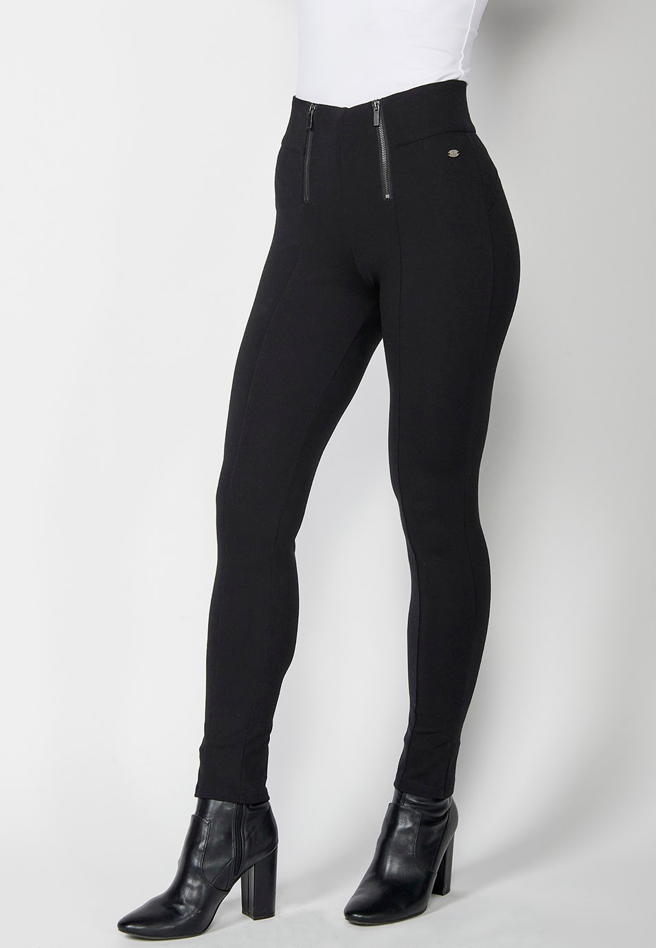 Pantalón leggins push up tejido punto roma color negro, con detalle de cremalleras delante color Negro para Mujer