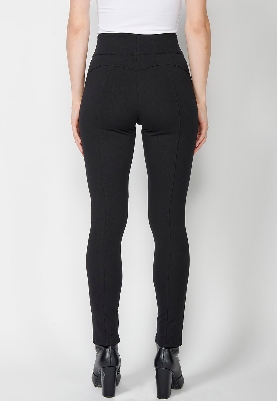 Pantalón leggins push up tejido punto roma color negro, con detalle de cremalleras delante color Negro para Mujer