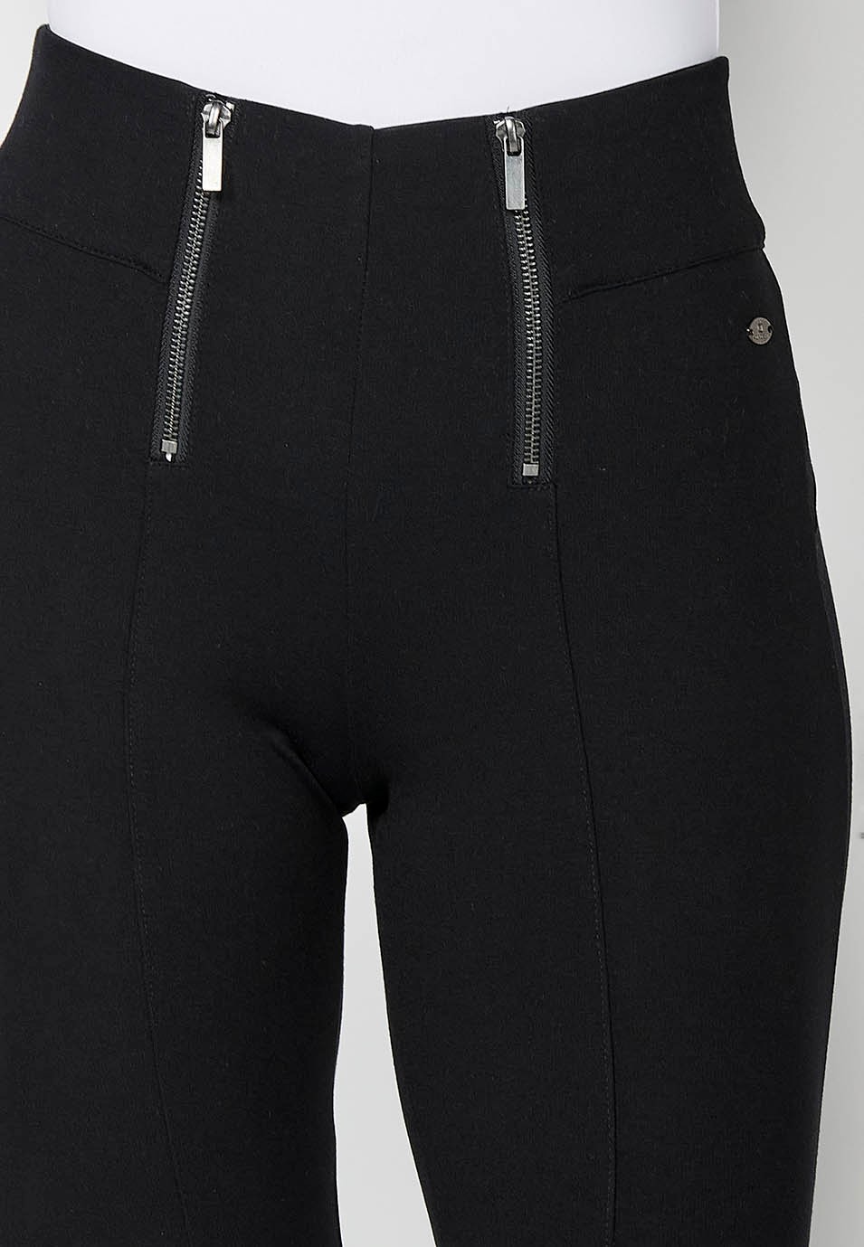 Pantalón leggins push up tejido punto roma color negro, con detalle de cremalleras delante color Negro para Mujer