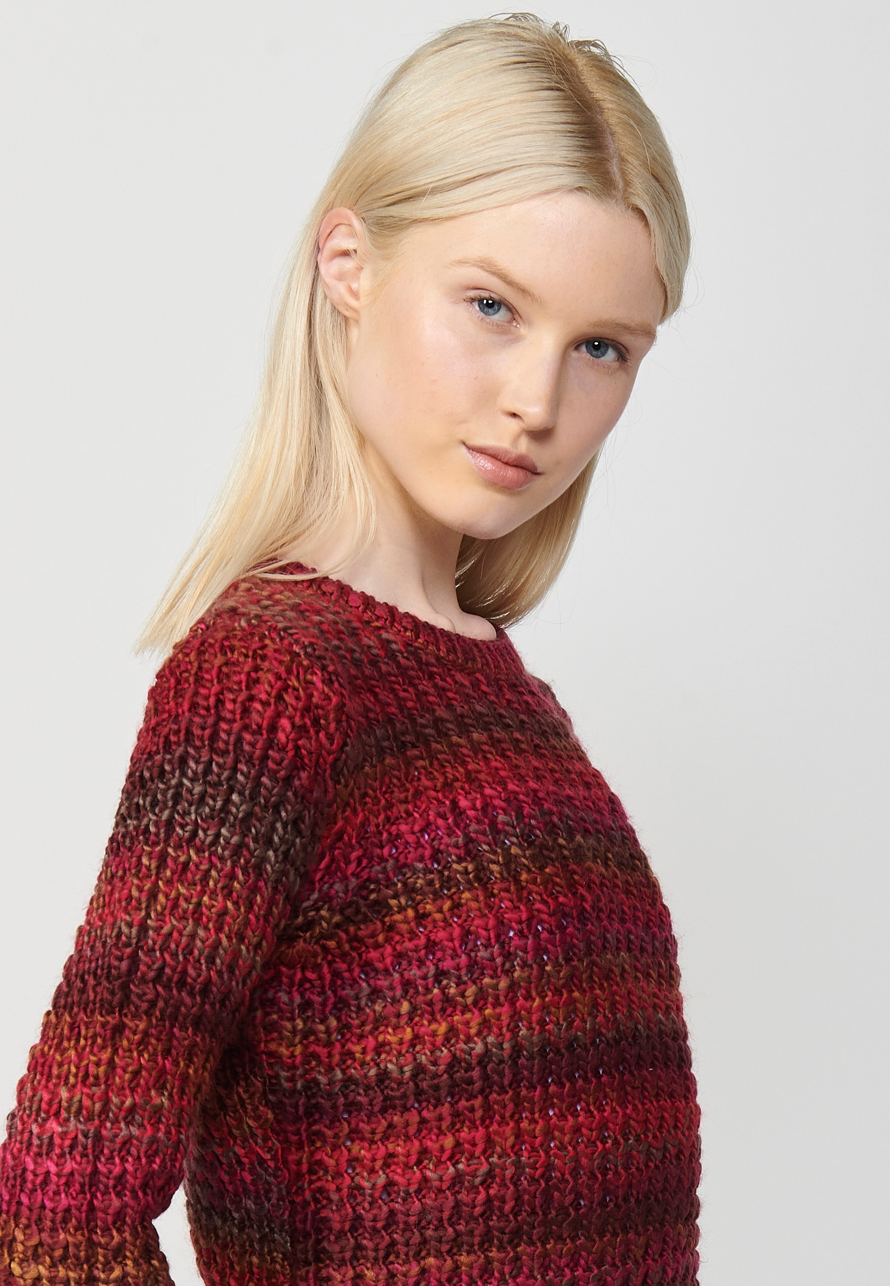 Jersey tricot de manga larga y cuello redondo para mujer