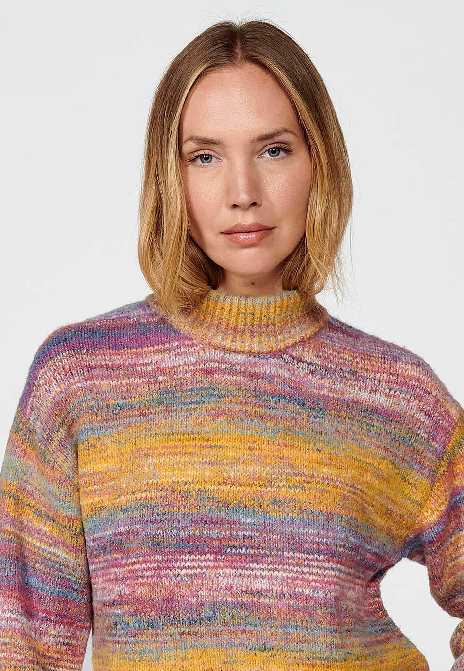 Jersey tricot jaspeado de cuello redondo para mujer