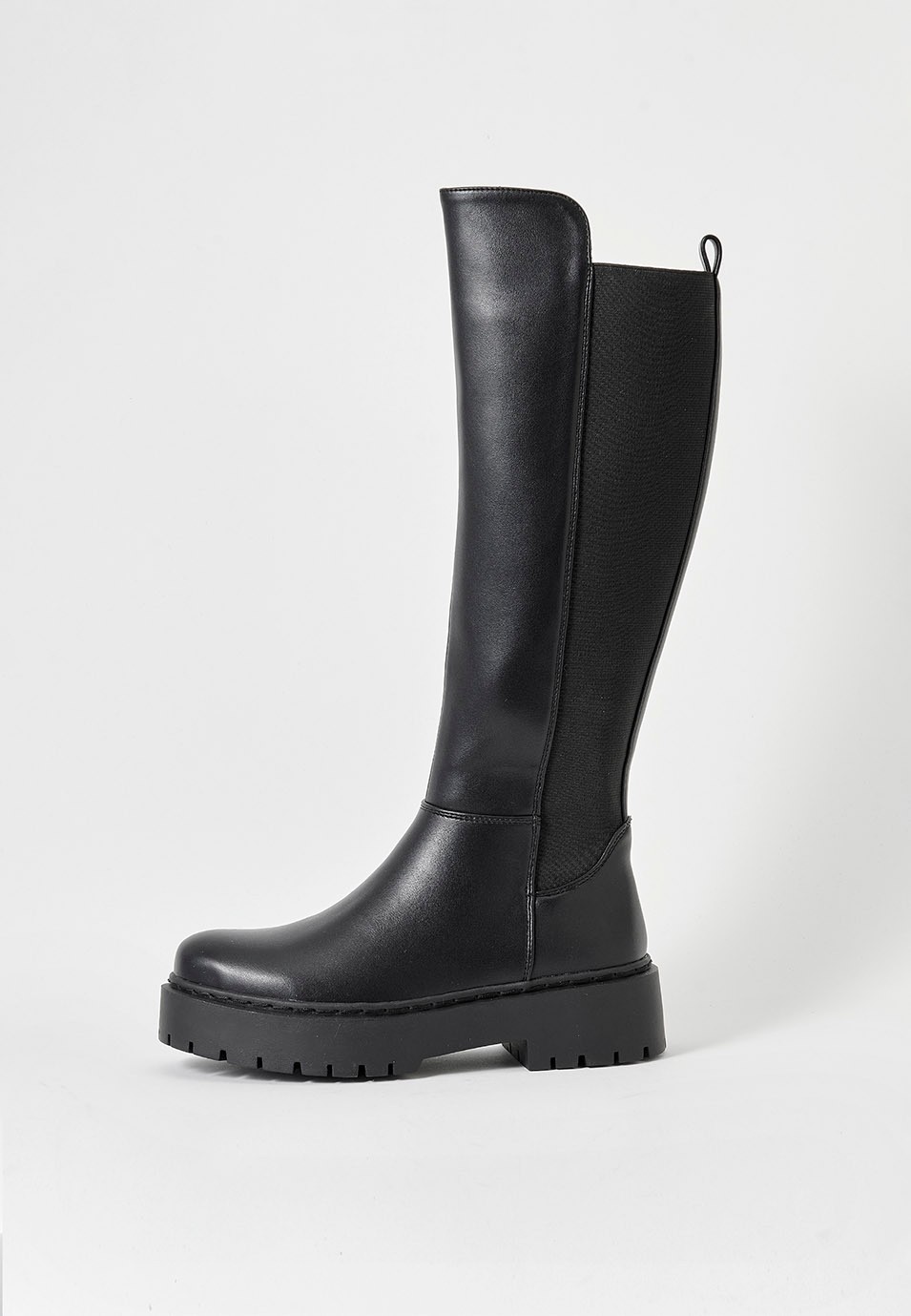 Women's Black Flat Sole High Boot