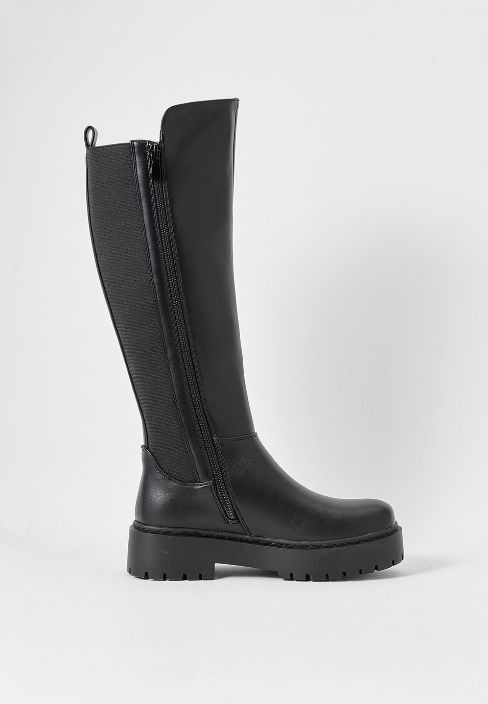 Women's Black Flat Sole High Boot 4