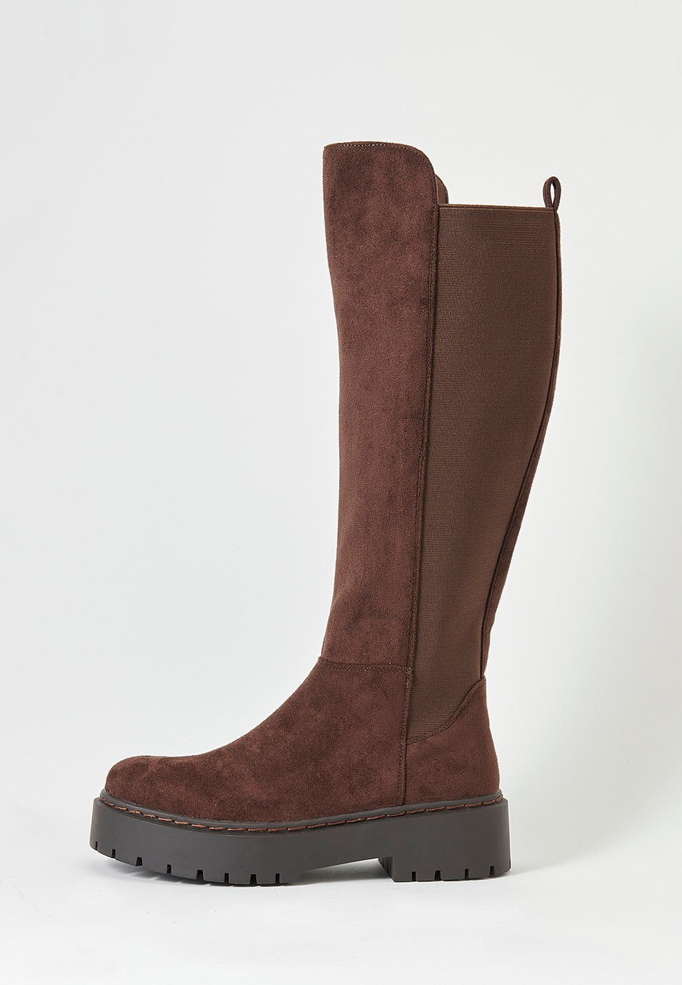 Women's Brown Flat Sole High Boot