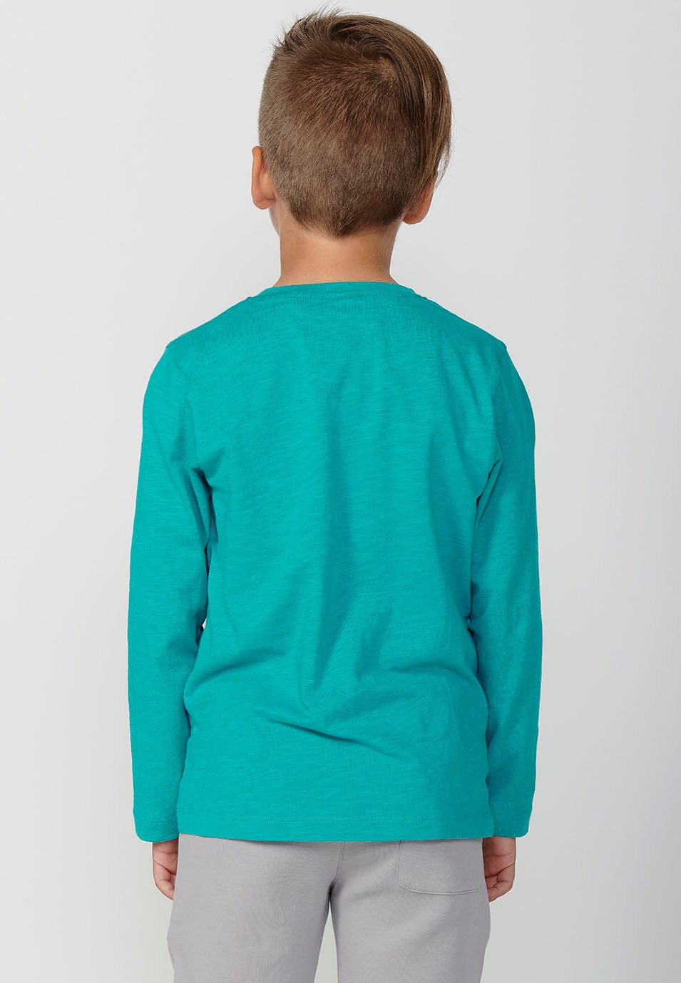 Camiseta de manga larga de Algodón y cuello redondo con Estampado delantero de Color Menta para Niño