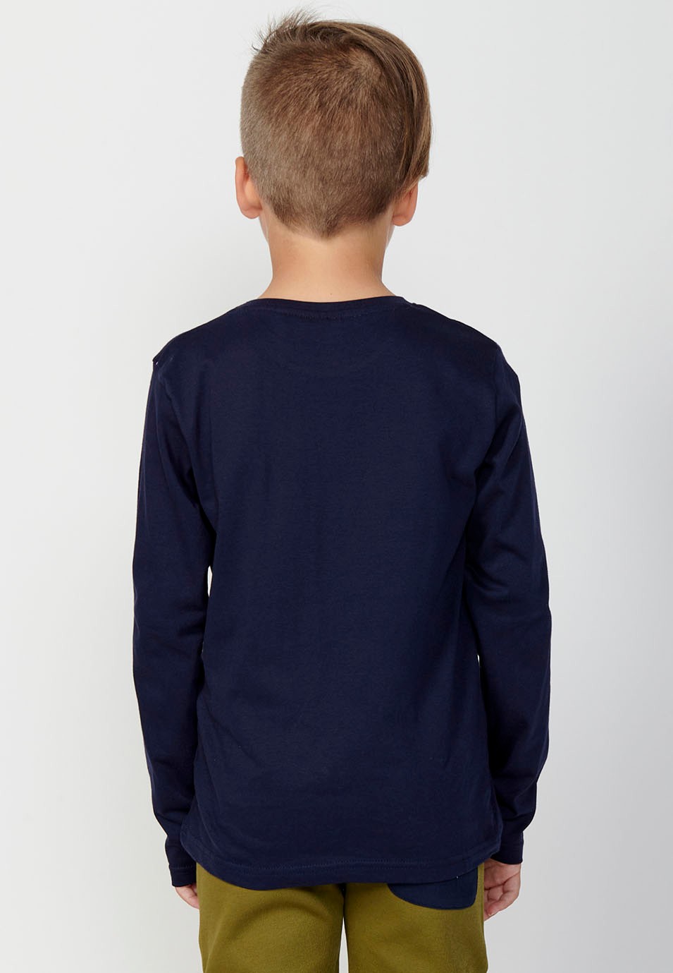 Camiseta de manga larga de Algodón y cuello redondo con Estampado delantero de Color Navy para Niño