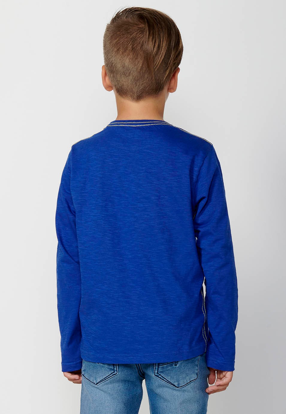 Camiseta de manga larga de Algodón y cuello redondo con Estampado delantero de Color Azul para Niño