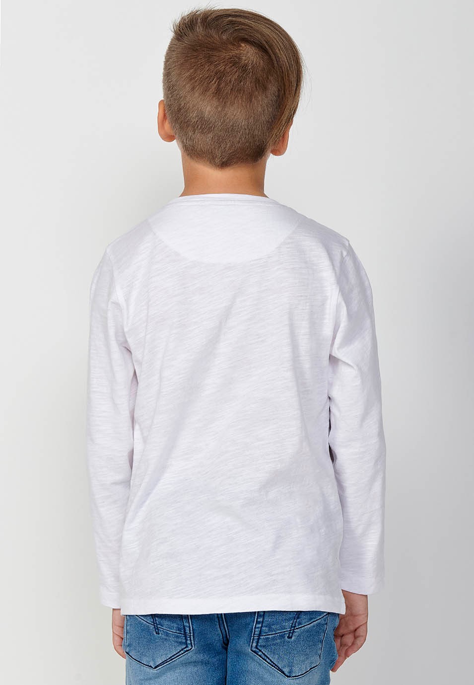 Camiseta de manga larga de Algodón y cuello redondo con Estampado delantero de Color Blanco para Niño