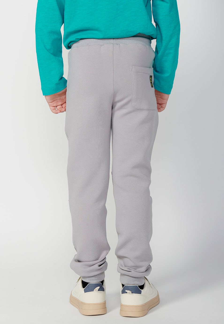 Long trousers with ribbed finish and elasticated waist for boys in grey 2