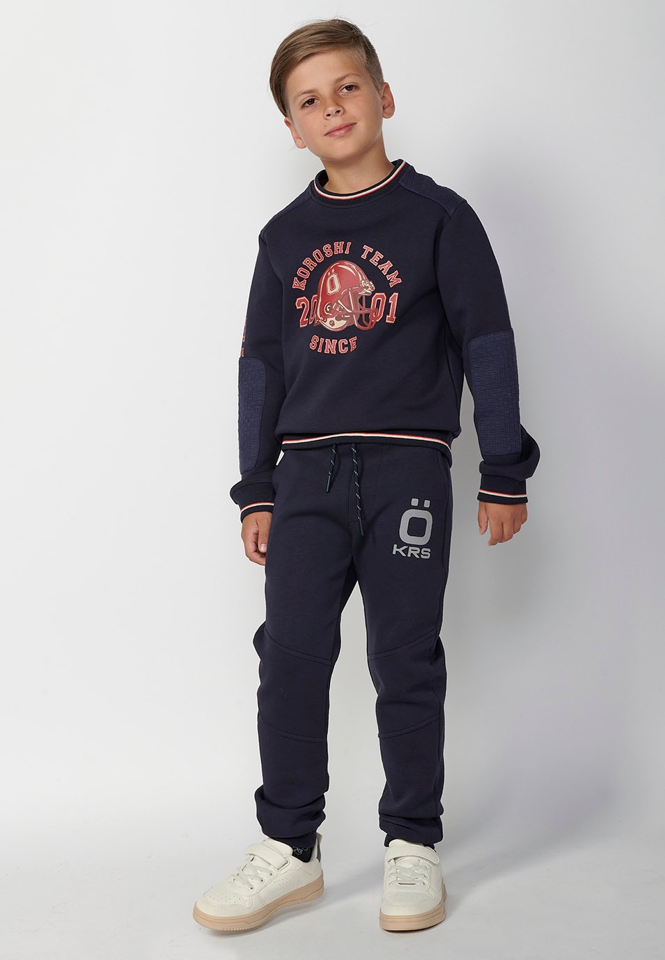 Navy Boys Ribbed Long Trousers with Rubberised Waist