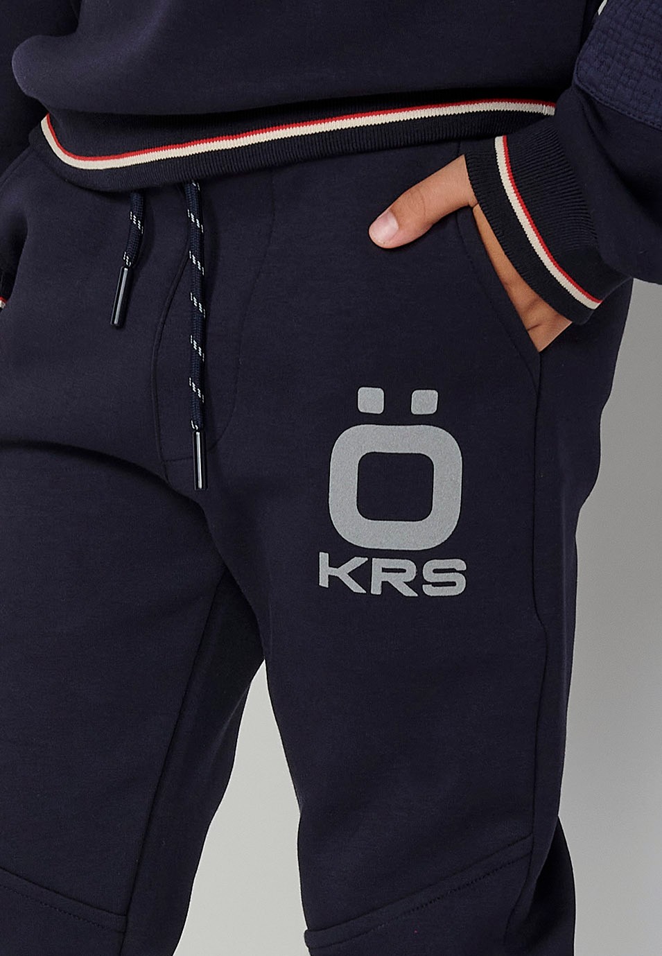 Pantalons llargs acabats en rib i cintura engomada per a nen de color navy 4