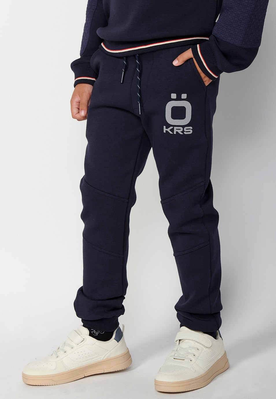 Navy Boys Ribbed Long Trousers with Rubberised Waist 3