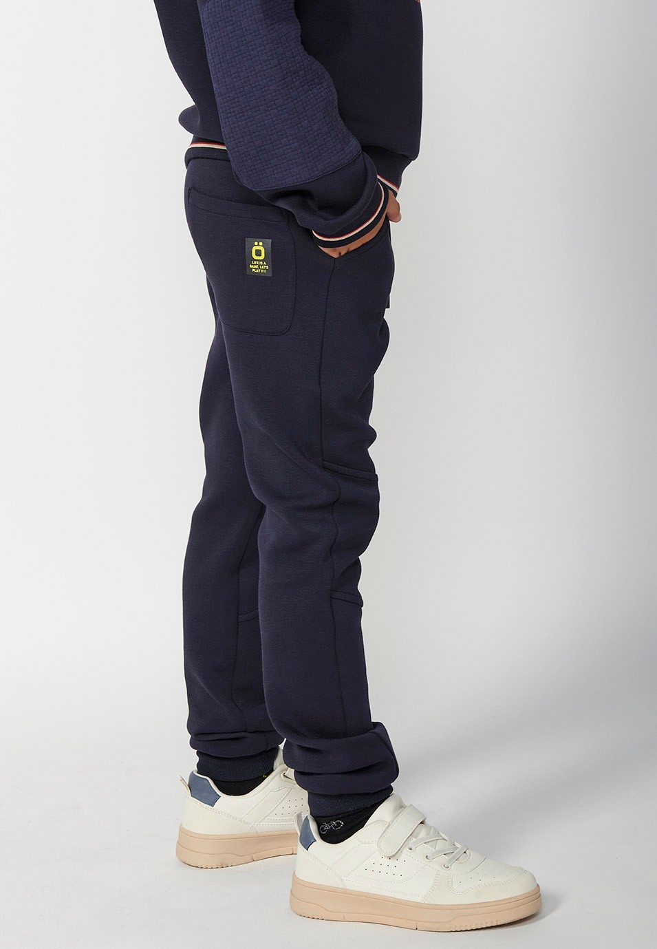 Navy Boys Ribbed Long Trousers with Rubberised Waist 5