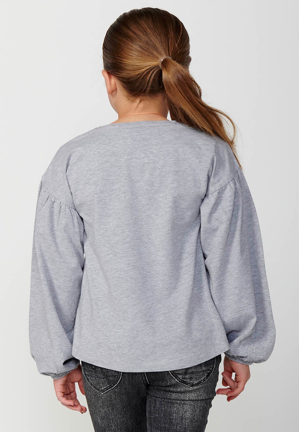 Girls' Grey Front Print Long Sleeve T-Shirt